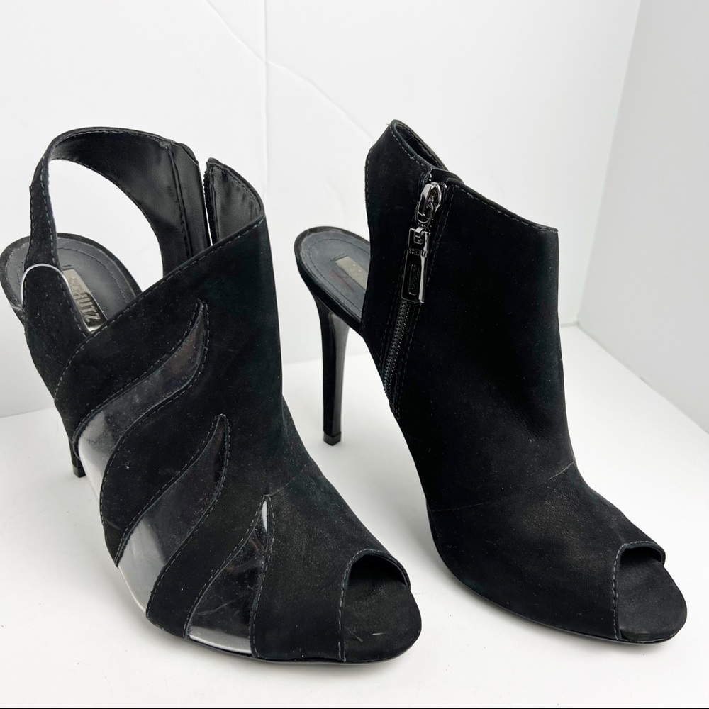 Schutz black cutout peep toe heels